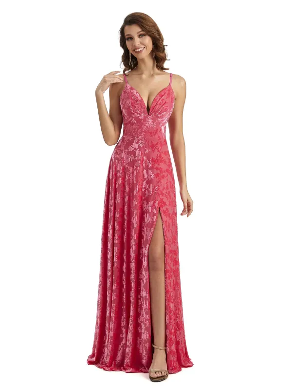 Sexy Side Slit Floral Burnout Velvet Unique Long Evening Formal Dresses sold by ChicSew