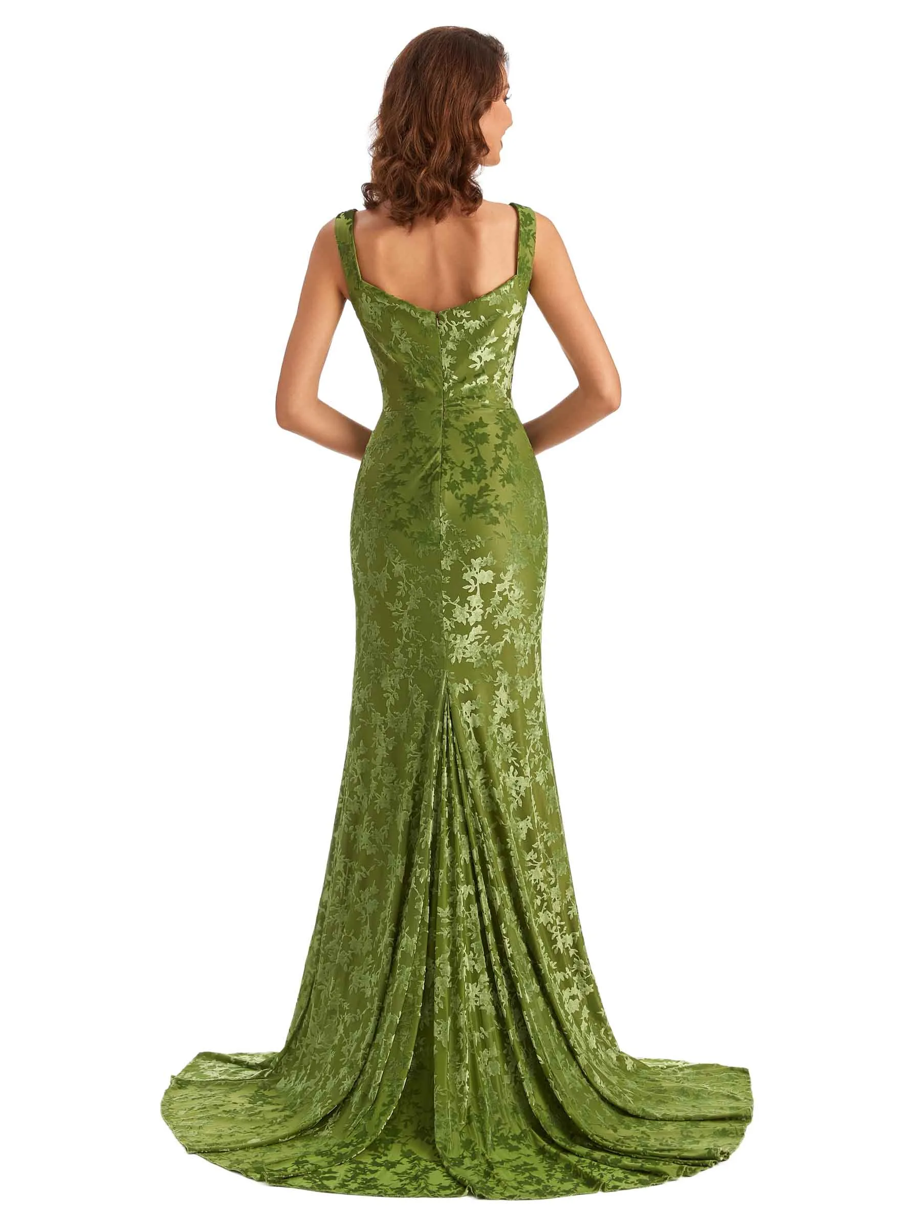Sexy Side Slit Mermaid Floral Burntout Velvet Long Wedding Guest Dresses sold by ChicSew product image thumbnail 3