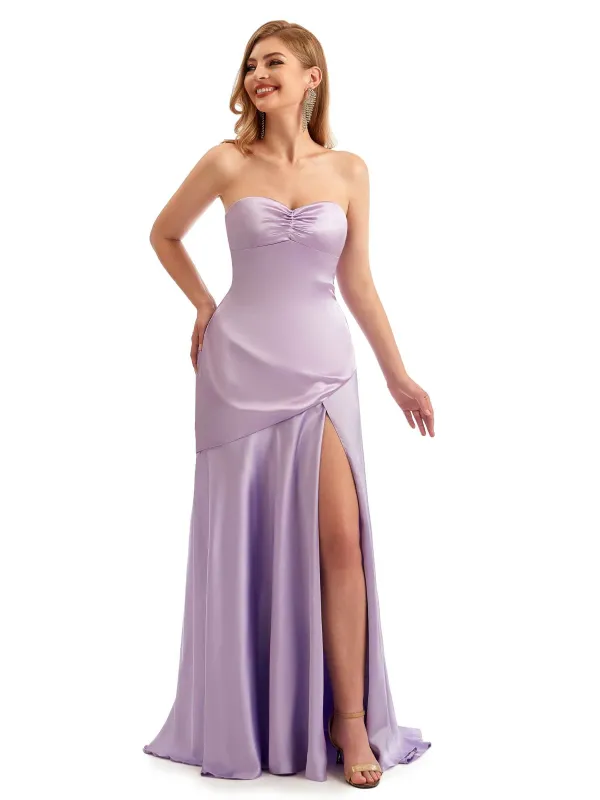 Simple Silky Satin  Sweetheart Long Mermaid Formal Evening Dresses Side Split sold by ChicSew