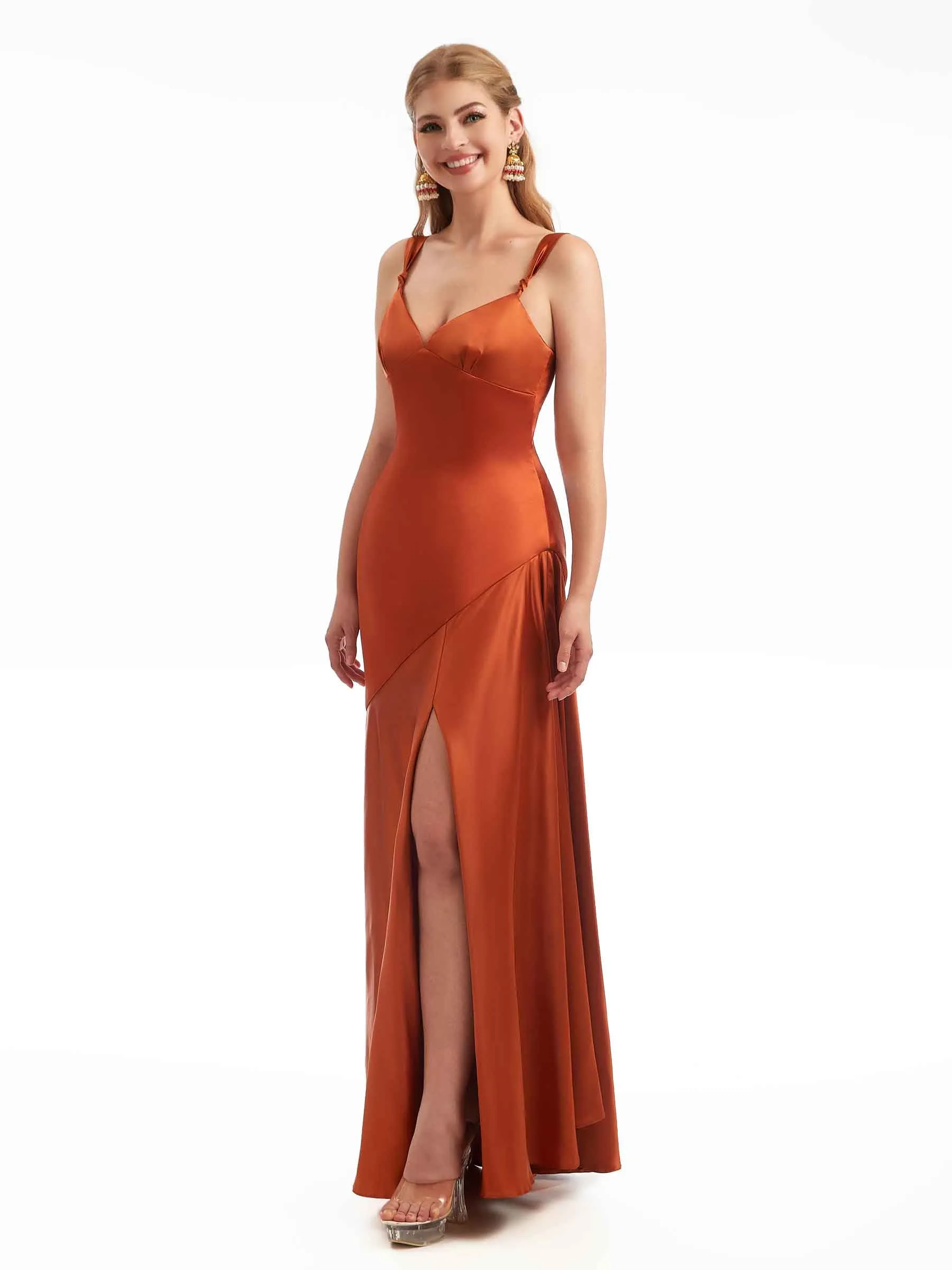 Chic Stretchy Satin Side Split Modern Maxi Mermaid Wedding Guest Dresses sold by ChicSew product image thumbnail 5