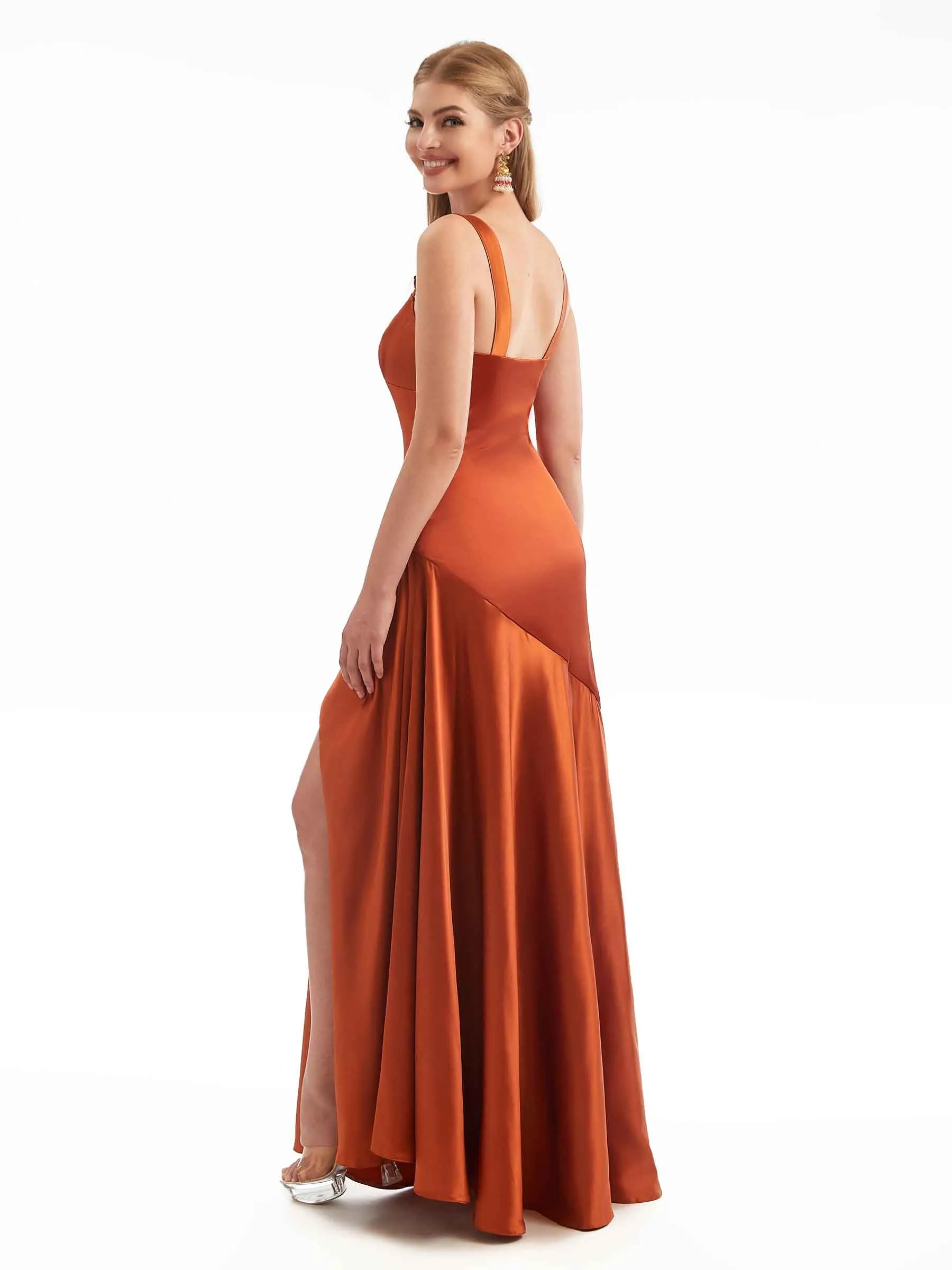 Chic Stretchy Satin Side Split Modern Maxi Mermaid Wedding Guest Dresses sold by ChicSew product image thumbnail 3