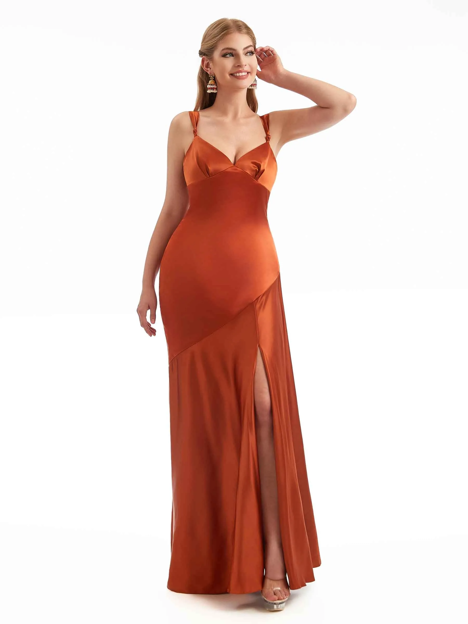 Chic Stretchy Satin Side Split Modern Maxi Mermaid Wedding Guest Dresses sold by ChicSew
