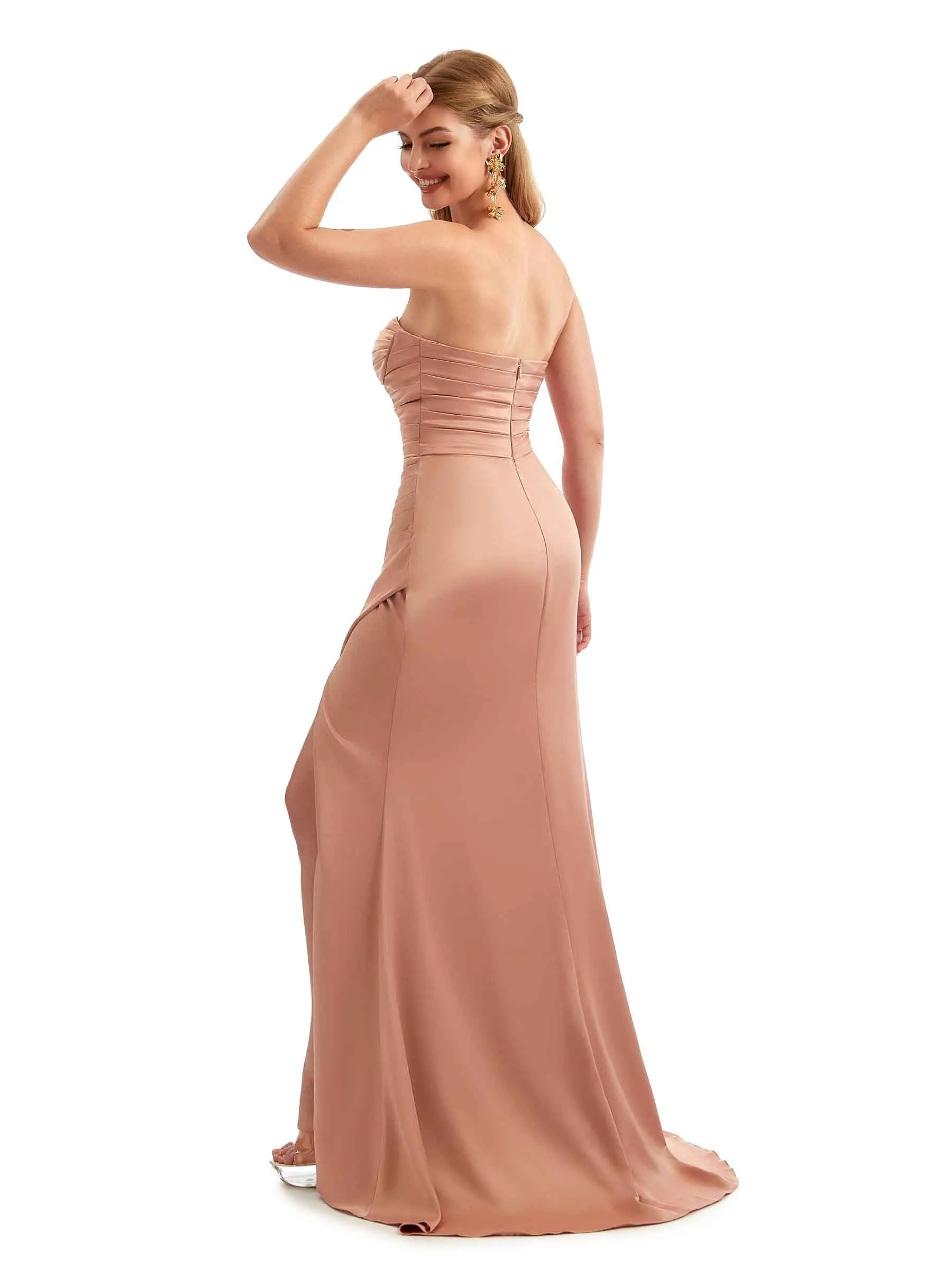Strapless Sweetheart Sexy Side Split Stretch Satin Wedding Guest Dresses sold by ChicSew product image thumbnail 5