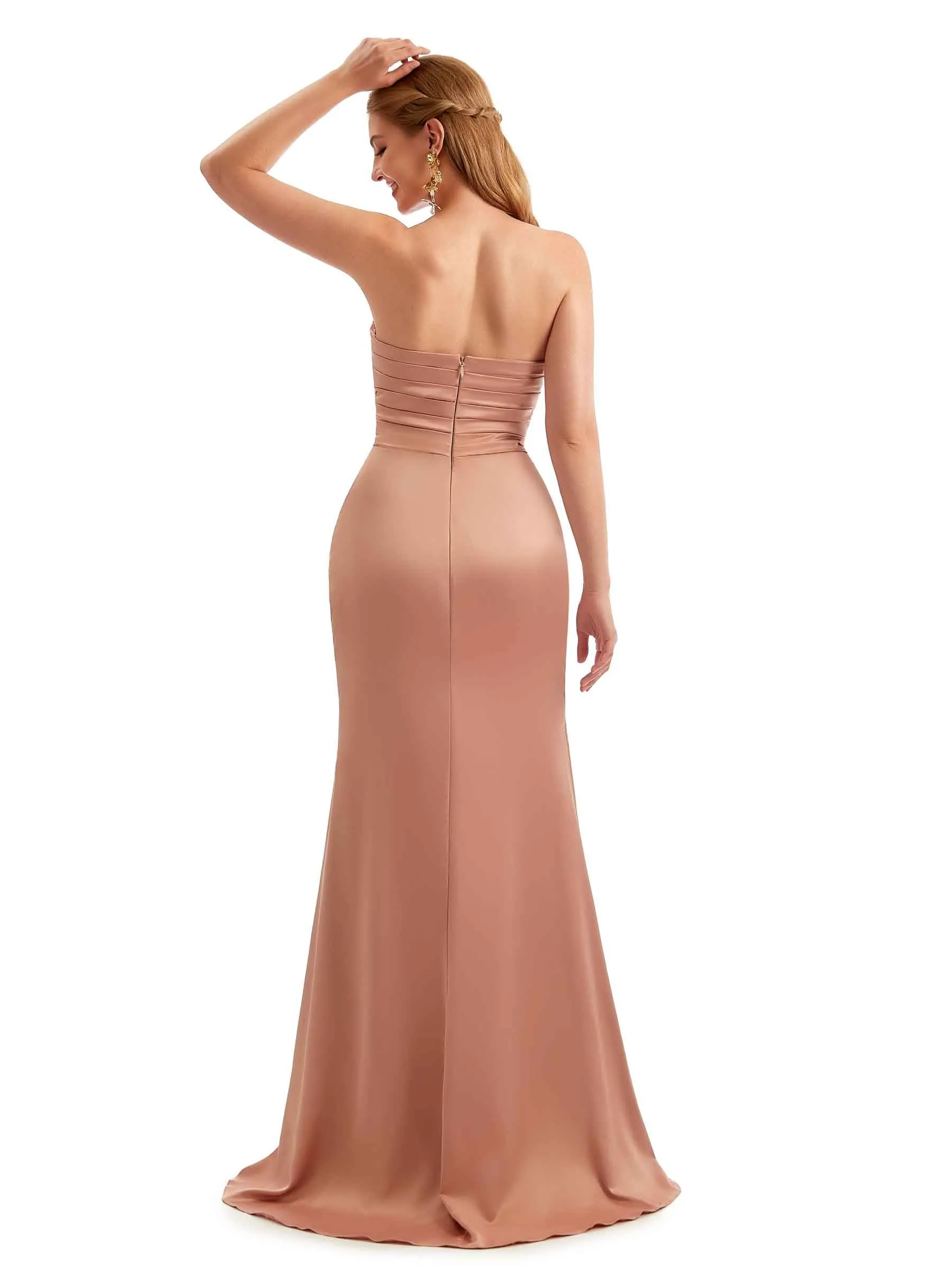 Strapless Sweetheart Sexy Side Split Stretch Satin Wedding Guest Dresses sold by ChicSew product image thumbnail 3