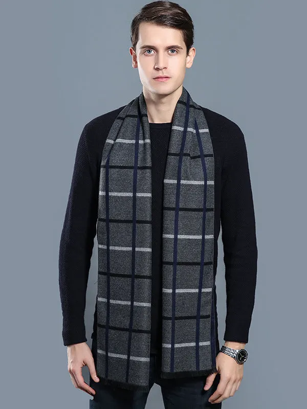 New autumn and winter men's casual scarf simple plaid solid color warm neck scarf sold by ChicSew product image thumbnail 3