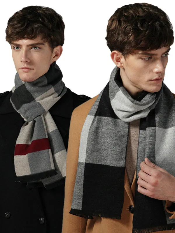 New autumn and winter men's casual scarf simple plaid solid color warm neck scarf sold by ChicSew