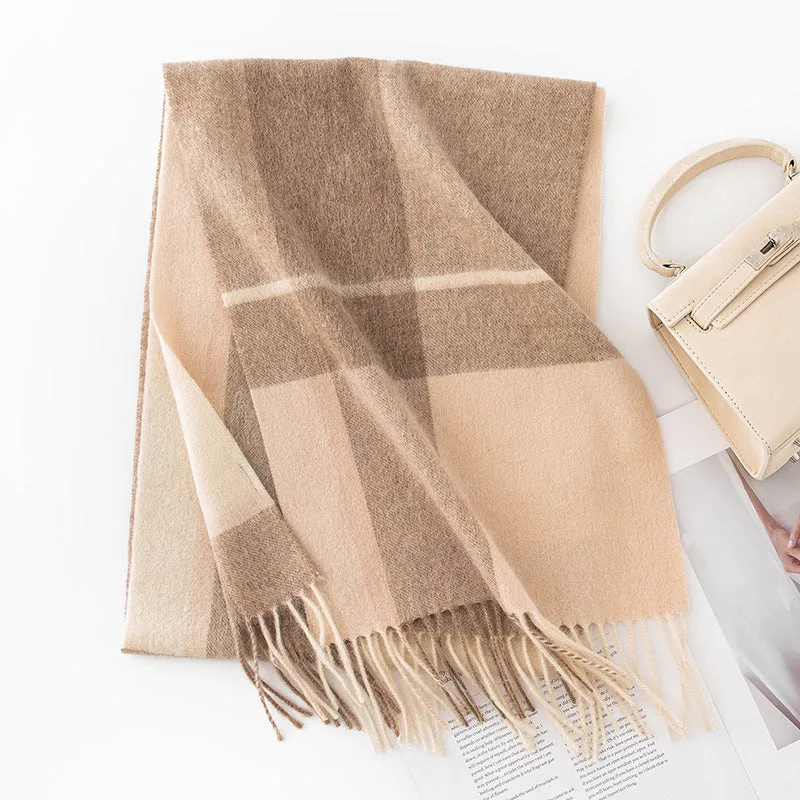 Thickened autumn and winter plaid 100% wool scarf atmosphere sense women's versatile fashion warm neck comfort shawl sold by ChicSew product image thumbnail 4