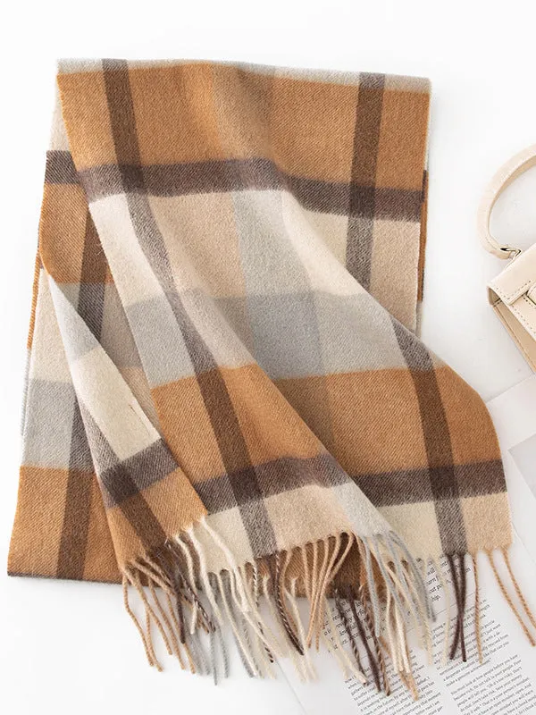 Thickened autumn and winter plaid 100% wool scarf atmosphere sense women's versatile fashion warm neck comfort shawl sold by ChicSew