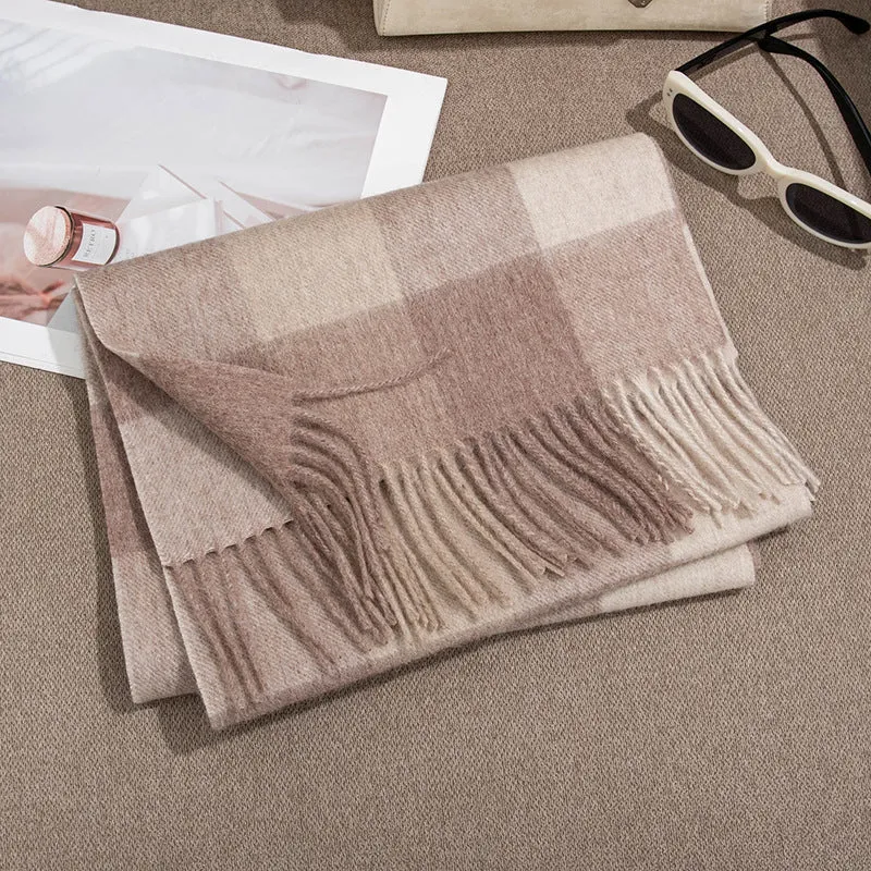 Thickened autumn and winter plaid 100% wool scarf atmosphere sense women's versatile fashion warm neck comfort shawl sold by ChicSew product image thumbnail 5