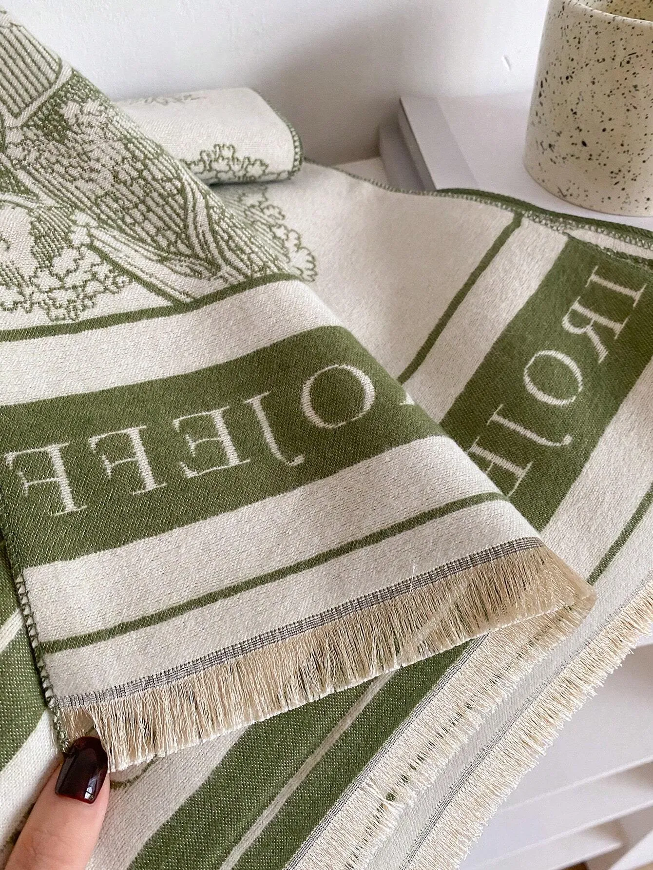 Ladies' Double-Sided Faux Cashmere Black & White Floral Jacquard Warm Scarf Shawl Suitable For Everyday Use In Autumn And Winter Elegant sold by ChicSew product image thumbnail 4