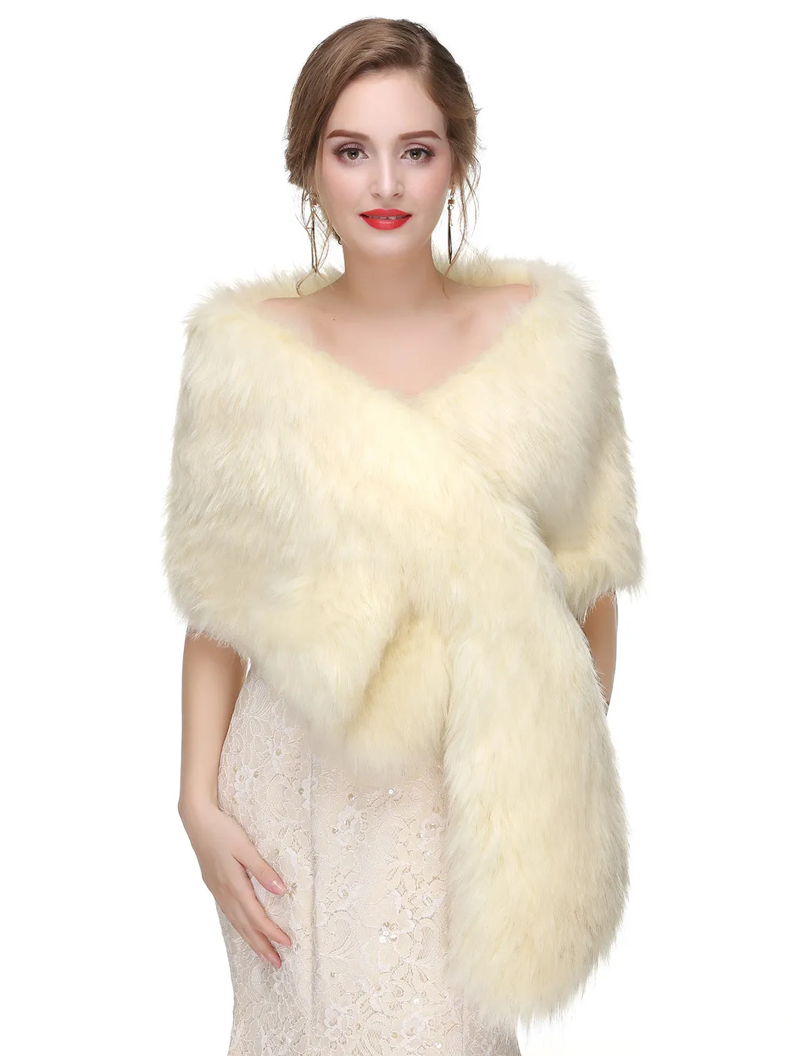 Women's Large Faux Fur Stole Bridal Winter Fur Wraps and Shawls Wedding Faux Mink Shrug for Bridesmaids sold by ChicSew product image thumbnail 3