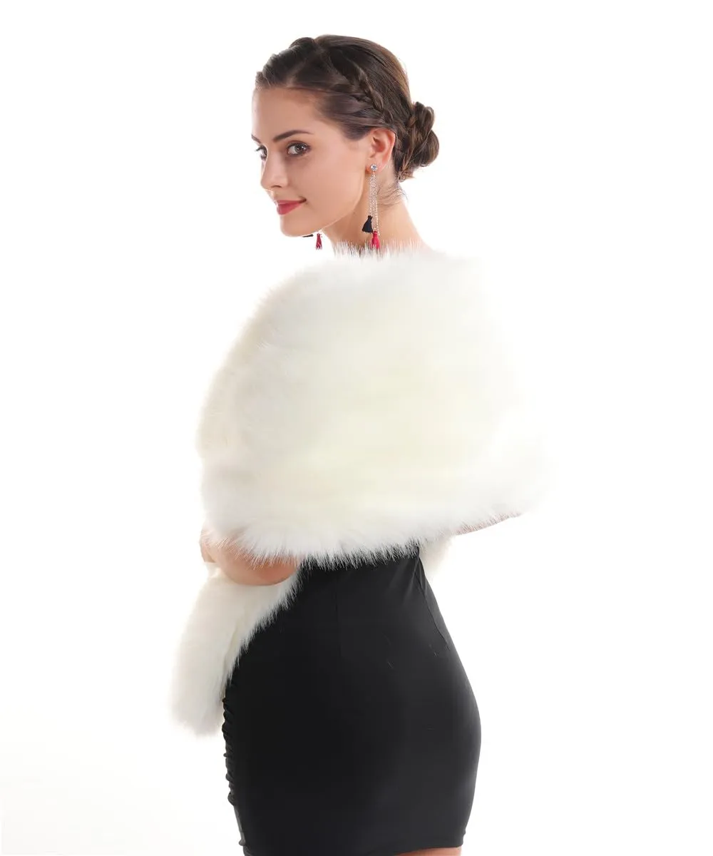 Women's Luxurious Large Winter Faux Fur Scarf Wrap Collar Shrug for Lady Wedding Dinner Party sold by ChicSew product image thumbnail 3