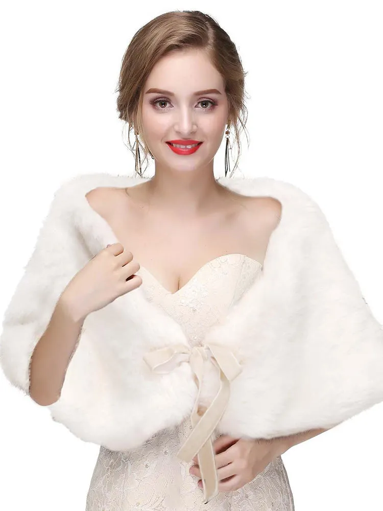 Women's Faux Rabbit Fur Stole Winter Bridal Fur Wraps and Shawls Bride Wedding Fur Cape for Bridesmaids sold by ChicSew product image thumbnail 2