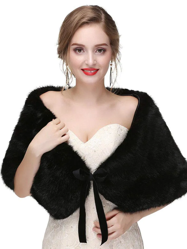 Women's Faux Rabbit Fur Stole Winter Bridal Fur Wraps and Shawls Bride Wedding Fur Cape for Bridesmaids sold by ChicSew product image thumbnail 3