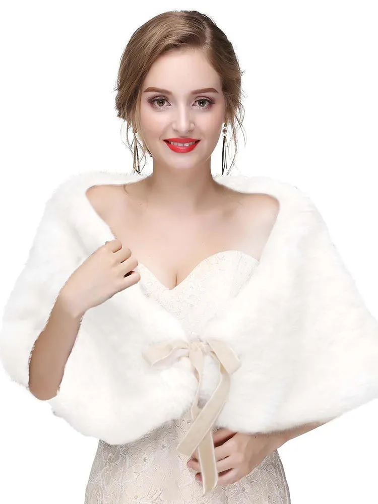 Women's Faux Rabbit Fur Stole Winter Bridal Fur Wraps and Shawls Bride Wedding Fur Cape for Bridesmaids sold by ChicSew
