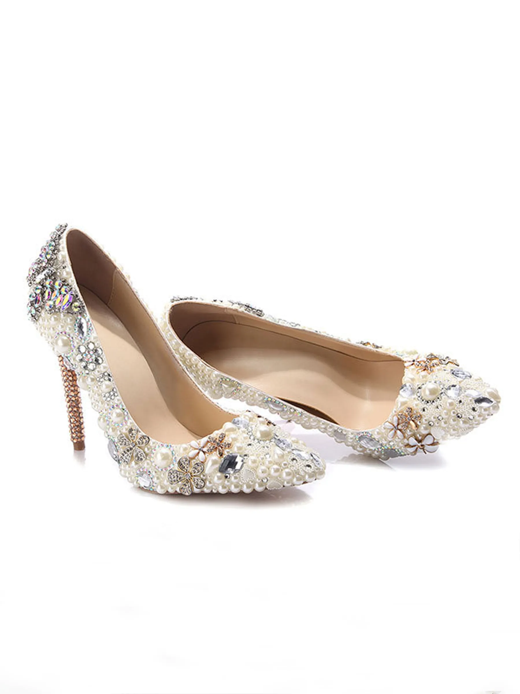 Rhinestone Pointed Toe Ivory Pearl Toe High Heel Bridal Wedding Shoes sold by ChicSew product image thumbnail 5