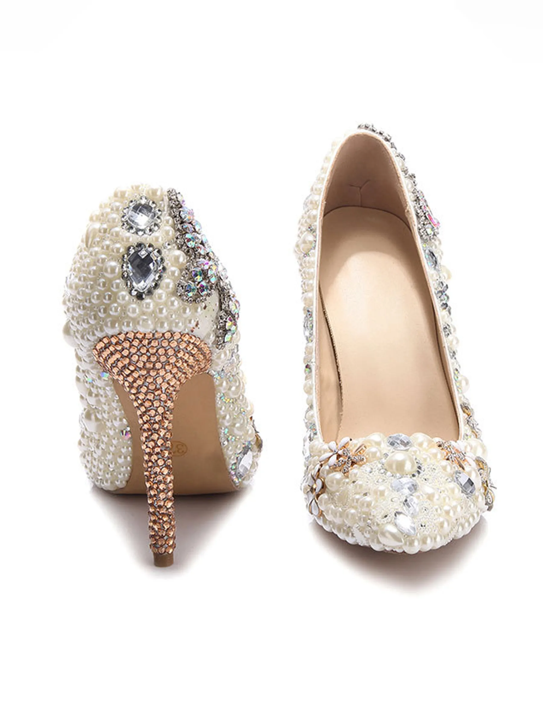 Rhinestone Pointed Toe Ivory Pearl Toe High Heel Bridal Wedding Shoes sold by ChicSew product image thumbnail 3