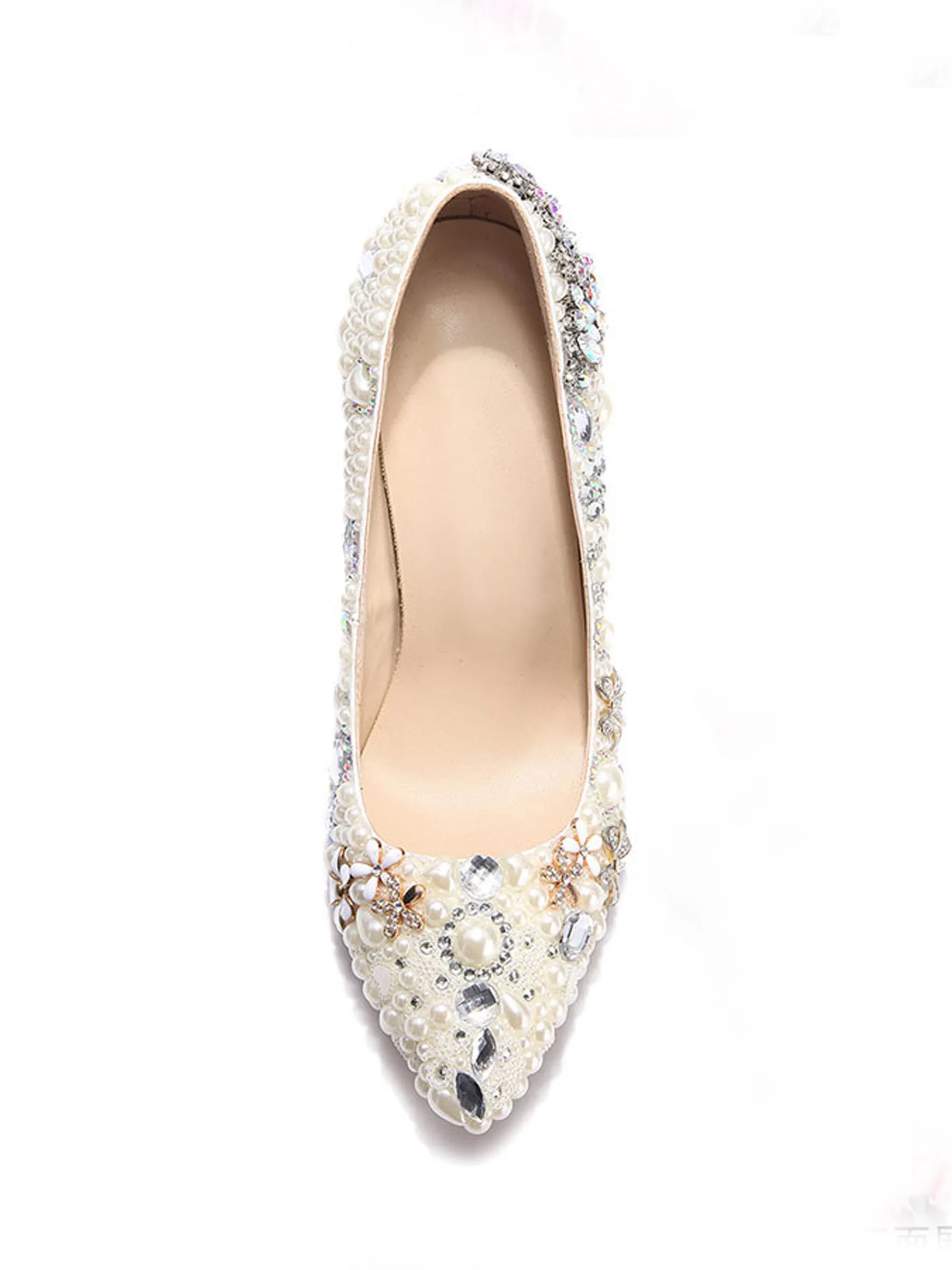 Rhinestone Pointed Toe Ivory Pearl Toe High Heel Bridal Wedding Shoes sold by ChicSew product image thumbnail 4
