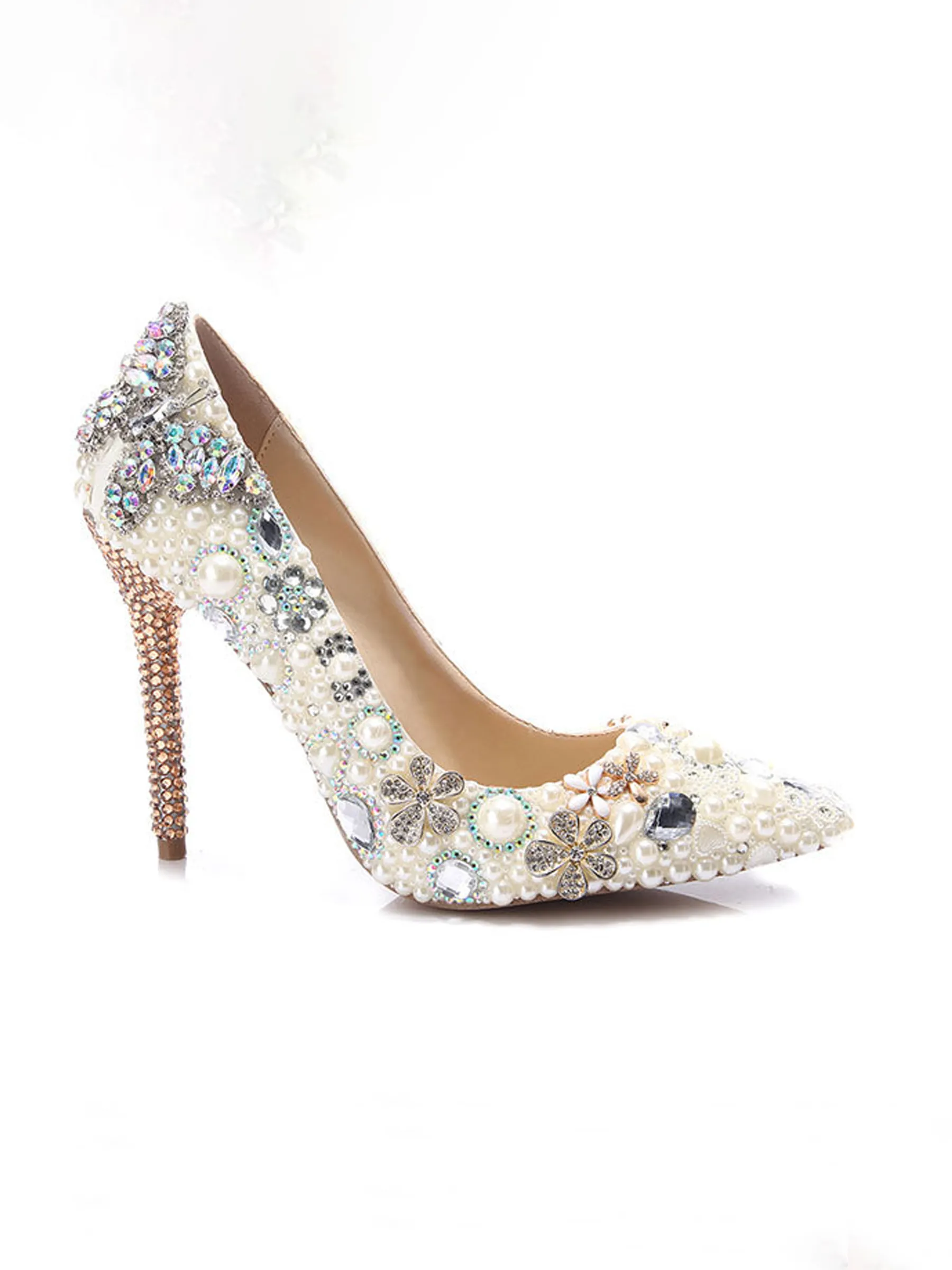 Rhinestone Pointed Toe Ivory Pearl Toe High Heel Bridal Wedding Shoes sold by ChicSew product image thumbnail 2