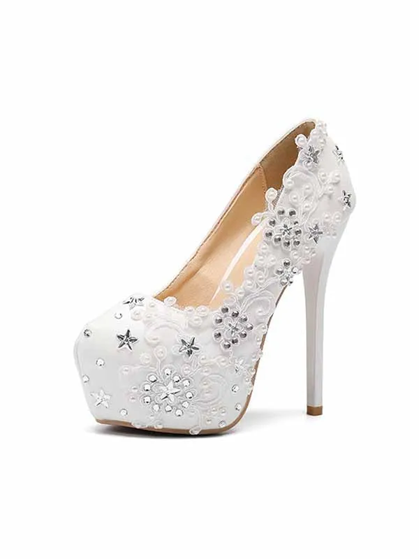 European and American water platform high-heeled women's shoes new style sparkling diamond lace flower high heels stiletto single shoes for women sold by ChicSew