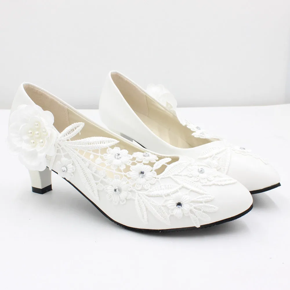 White high heel large size wedding shoes for women round toe wedding shoes sold by ChicSew product image thumbnail 4