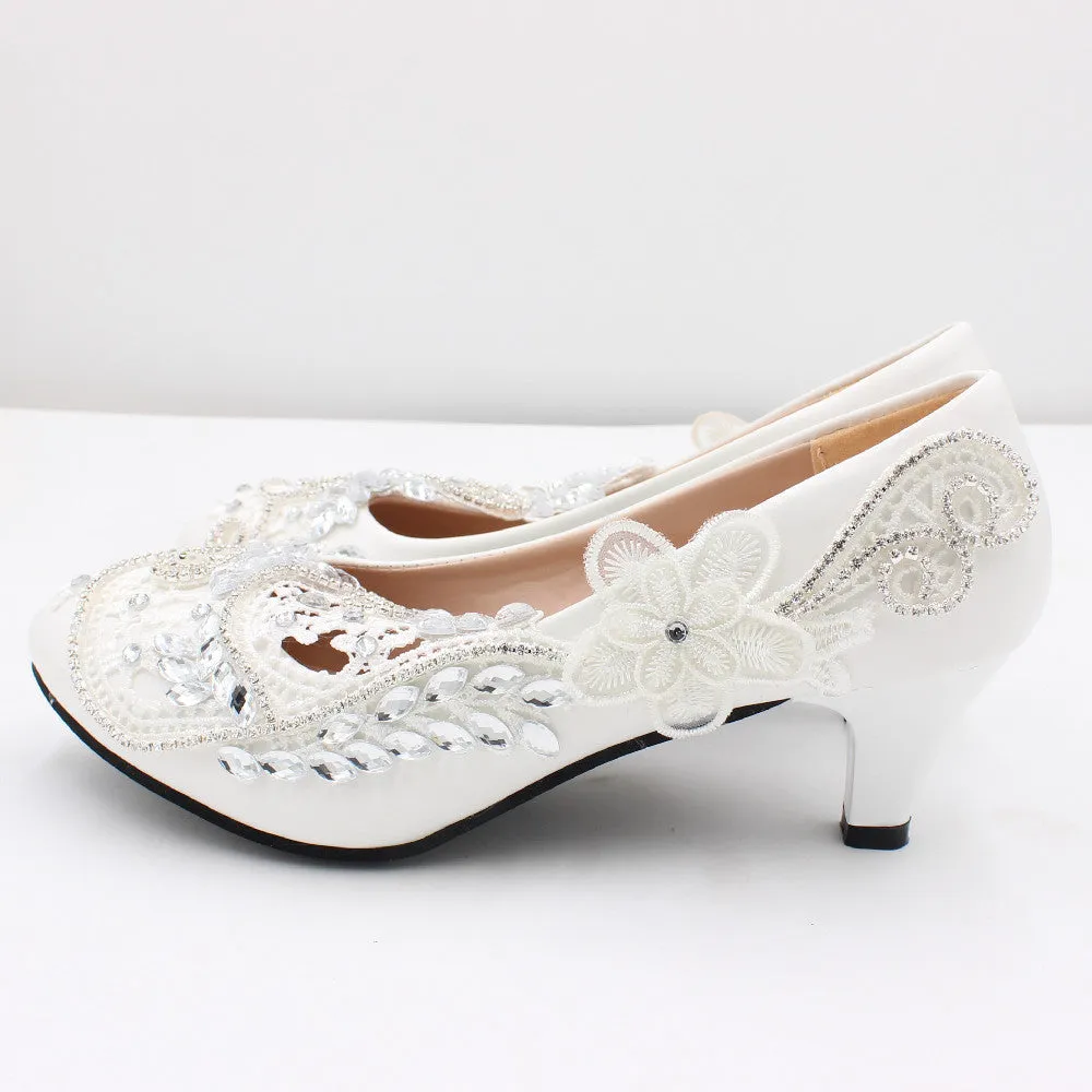 New matching wedding dress, wedding shoes women's bridal shoes sequined white large size high-heeled women's shoes sold by ChicSew product image thumbnail 3