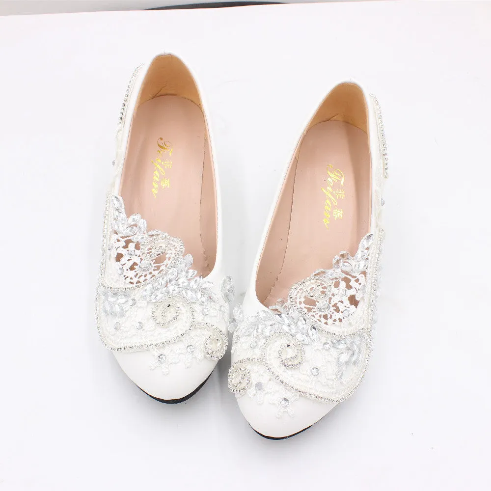 New matching wedding dress, wedding shoes women's bridal shoes sequined white large size high-heeled women's shoes sold by ChicSew product image thumbnail 4