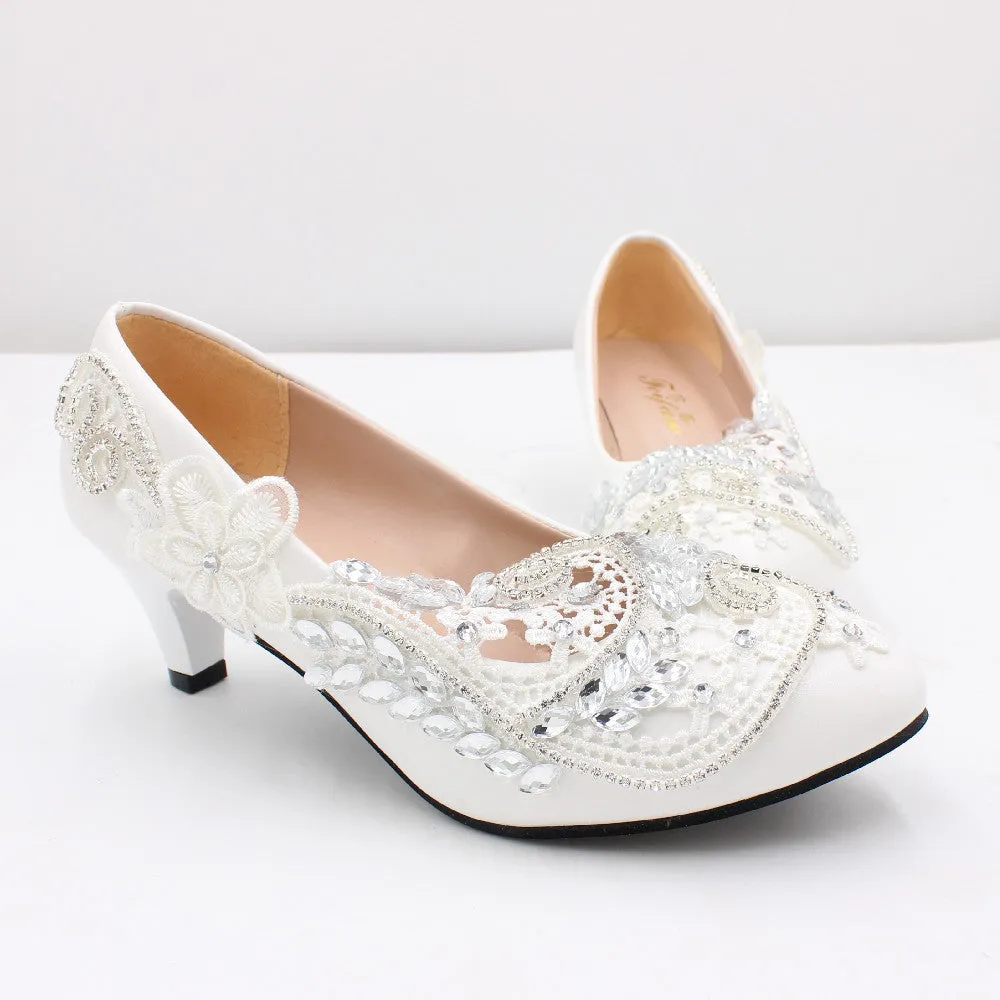New matching wedding dress, wedding shoes women's bridal shoes sequined white large size high-heeled women's shoes sold by ChicSew product image thumbnail 2