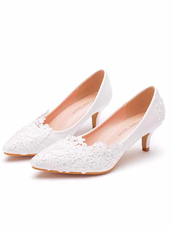Elegant and simple lace flower wedding shoes white 5cm high-heeled bridal shoes for wedding photos, adult ceremony shoes wedding shoes sold by ChicSew