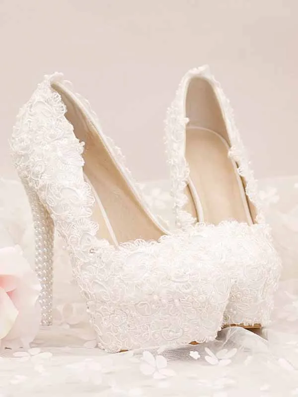 New wedding shoes lace flowers women's high heels stiletto heels large size water platform shoes women's shoes sold by ChicSew