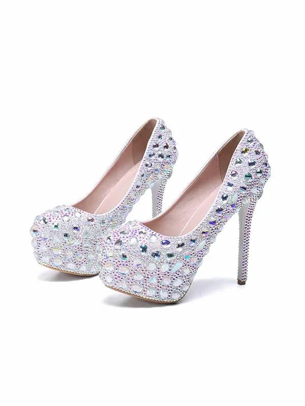 New style flash diamond foreign trade fashionable shallow mouth waterproof platform large and small fashion banquet wedding shoes sold by ChicSew