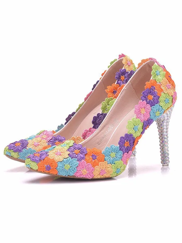 Women's Wedding Shoes Crystal Lace Shoes Flower Shoes High Heel Bridal Shoes,H37 made by ChicSew