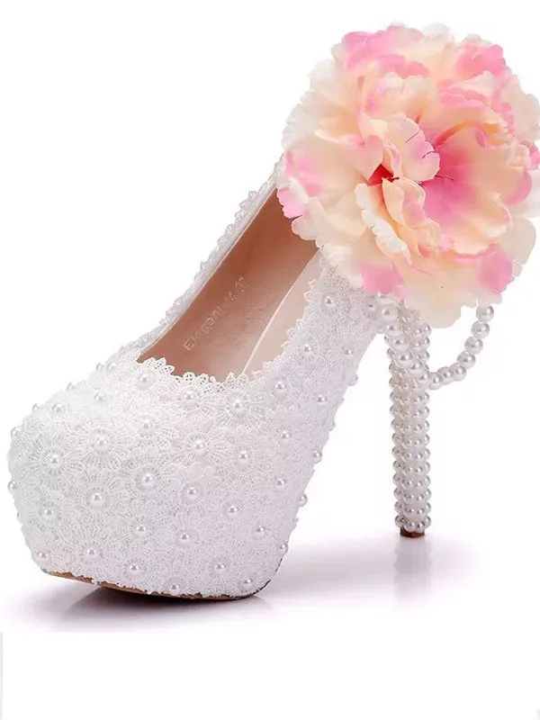 Women's Wedding Shoes Lace Shoes Beaded Flower Shoes High Heel Bridal Shoes,H36 sold by ChicSew
