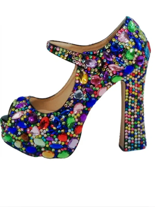 Women's Wedding Shoes Colorful Crystal High Heel Decorative Heel Bridal Shoes,H33 sold by ChicSew