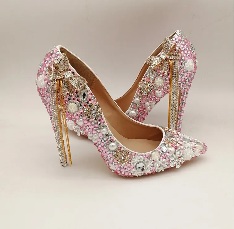 Women's Wedding Shoes Pearl Crystal High Heel Decorative Heel Bridal Shoes,H31 sold by ChicSew product image thumbnail 3