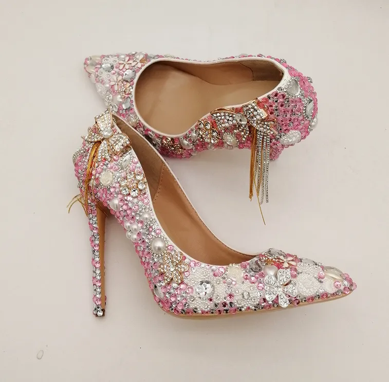 Women's Wedding Shoes Pearl Crystal High Heel Decorative Heel Bridal Shoes,H31 sold by ChicSew product image thumbnail 4