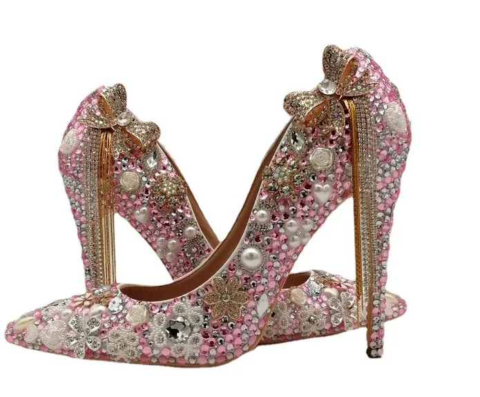 Women's Wedding Shoes Pearl Crystal High Heel Decorative Heel Bridal Shoes,H31 sold by ChicSew product image thumbnail 5