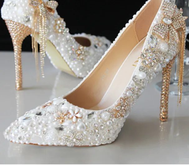 Women's Wedding Shoes Pearl Crystal High Heel Decorative Heel Bridal Shoes,H30 sold by ChicSew product image thumbnail 2