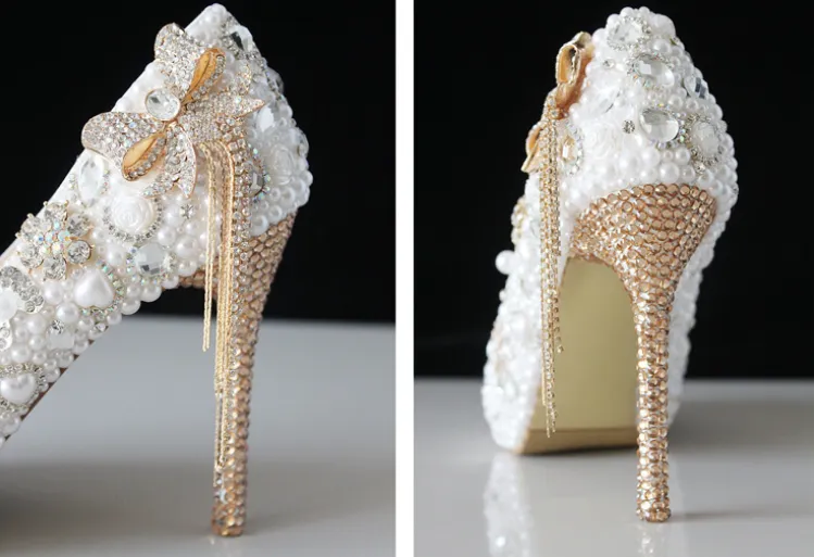 Women's Wedding Shoes Pearl Crystal High Heel Decorative Heel Bridal Shoes,H30 sold by ChicSew product image thumbnail 3