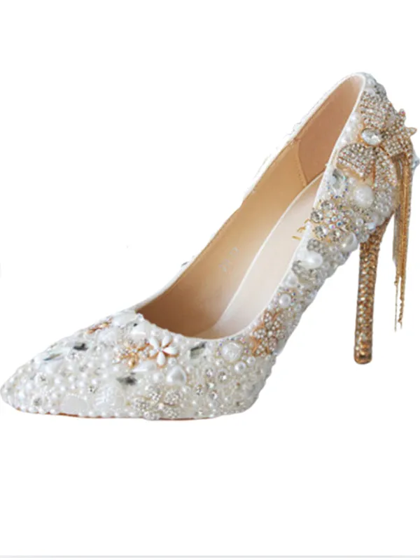 Women's Wedding Shoes Pearl Crystal High Heel Decorative Heel Bridal Shoes,H30 sold by ChicSew