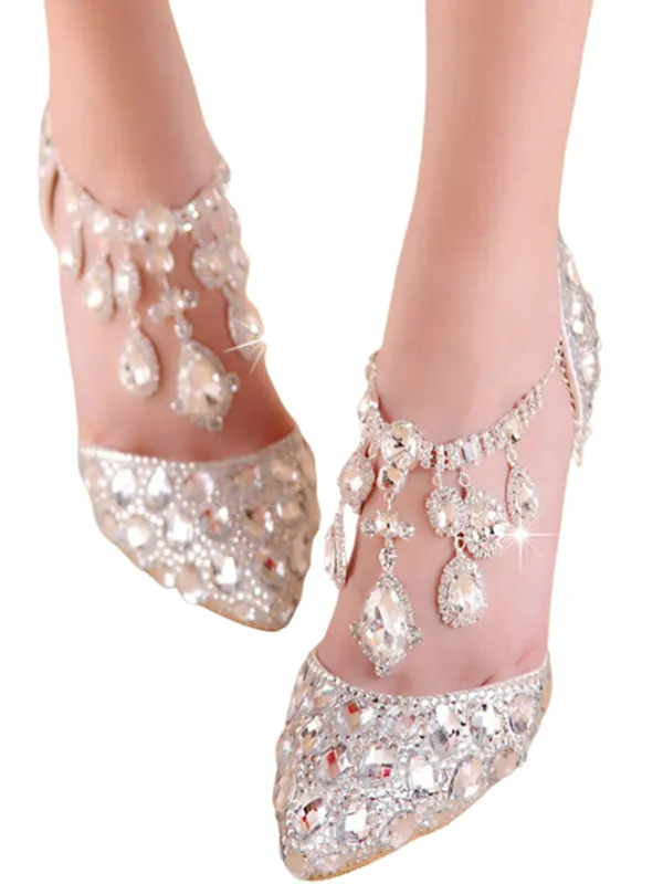 Women's Wedding Shoes Pointed Toe Crystal High Heel Decorative Heel Bridal Shoes,H29 sold by ChicSew