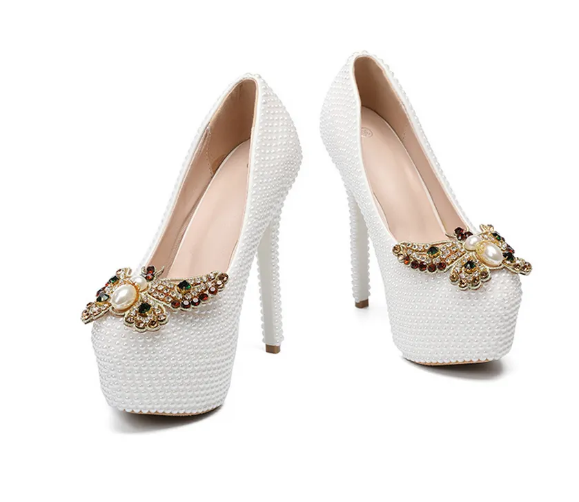 Women's Wedding Shoes Thin High Heels Pearls Bow Bridal Shoes,H25 sold by ChicSew product image thumbnail 3