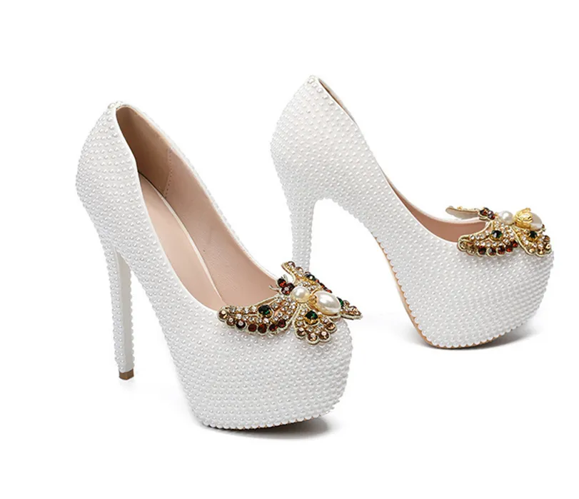 Women's Wedding Shoes Thin High Heels Pearls Bow Bridal Shoes,H25 sold by ChicSew product image thumbnail 4