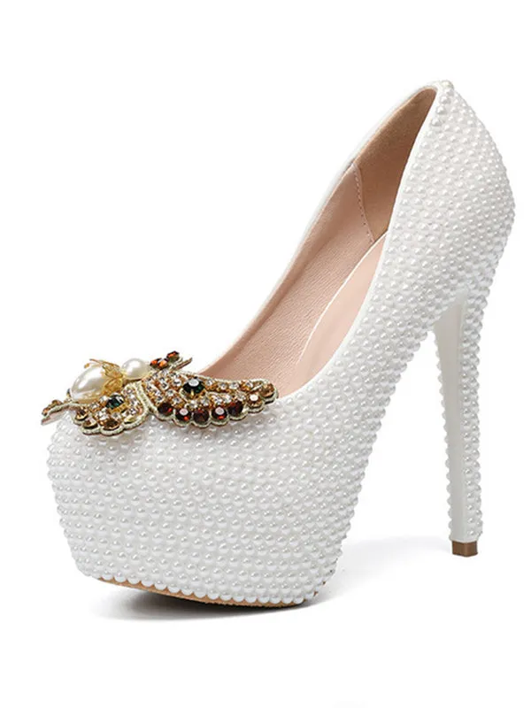 Women's Wedding Shoes Thin High Heels Pearls Bow Bridal Shoes,H25 sold by ChicSew