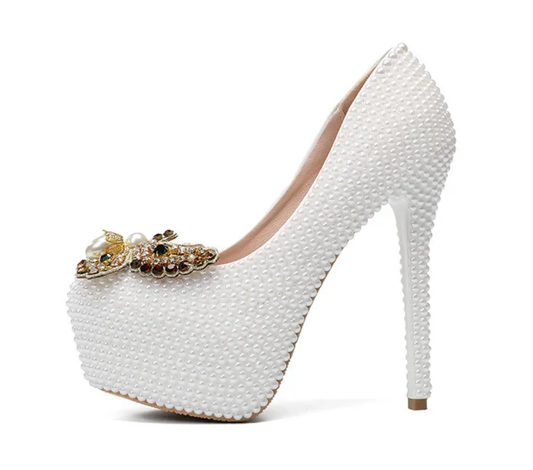 Women's Wedding Shoes Thin High Heels Pearls Bow Bridal Shoes,H25 sold by ChicSew product image thumbnail 5