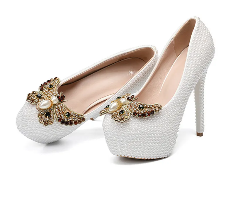 Women's Wedding Shoes Thin High Heels Pearls Bow Bridal Shoes,H25 sold by ChicSew product image thumbnail 2