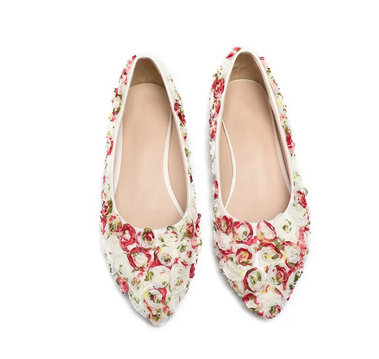 Women's Wedding Shoes Floral Lace Pointed Toe Flat Bridal Shoes,H24 sold by ChicSew product image thumbnail 5