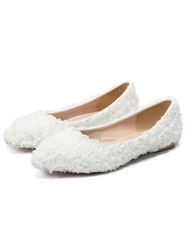 White Women's Wedding Shoes Floral Lace Pointed Toe Flat Bridal Shoes,H22 sold by ChicSew