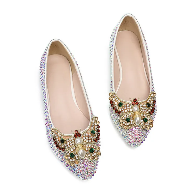 Women's Wedding Shoes Shiny Bow Colorful Pointed Toe Flat Bridal Shoes,H21 sold by ChicSew product image thumbnail 5