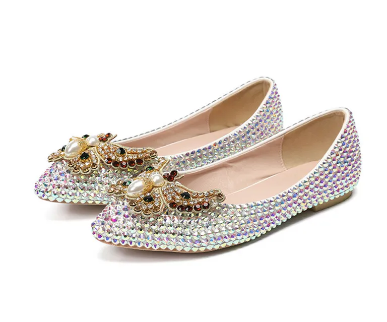 Women's Wedding Shoes Shiny Bow Colorful Pointed Toe Flat Bridal Shoes,H21 sold by ChicSew product image thumbnail 4